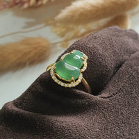 Highly Translucent Icy Green Jadeite "Dazzling Hulu" Ring (JAD000692) 8