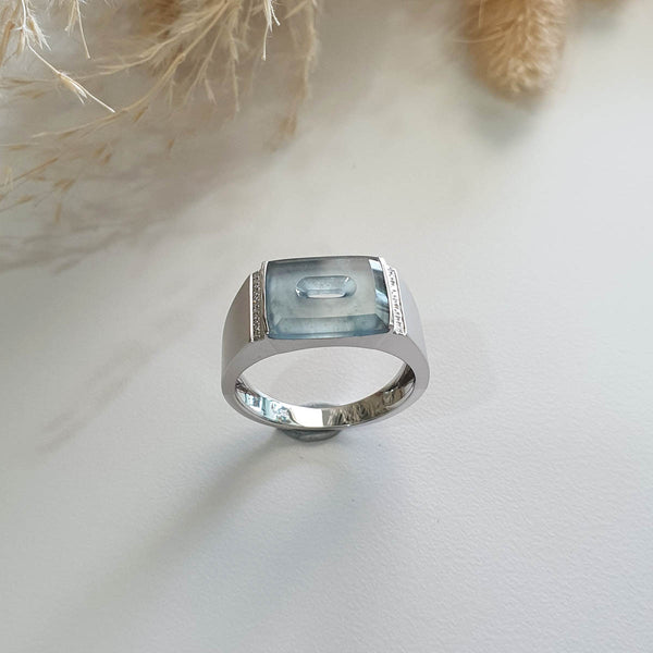 Highly Translucent Icy Light Blue Jadeite "Blue Pillow" Diamond Ring (JAD000728) 1