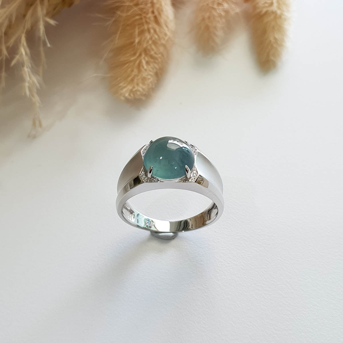 Highly Translucent Icy Blue Jadeite "Blue Moon" Diamond Ring (JAD000729) 1