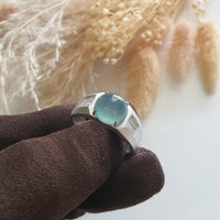 Highly Translucent Icy Light Blue Jadeite "Blue Moon" Diamond Ring (JAD000737) 4