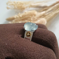 Highly Translucency Icy Sky Blue “Auspicious Wealth Toad” Ring (JAD000753) 6