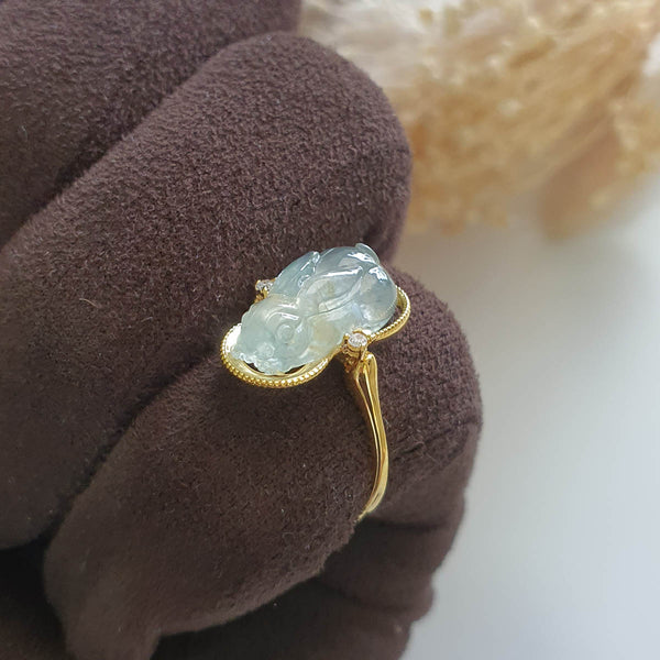Highly Translucent Icy Jadeite "Golden Icy Rabbit" Ring / Pendant (JAD000828) 1