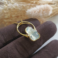 Highly Translucent Icy Jadeite "Golden Icy Rabbit" Ring / Pendant (JAD000828) 4