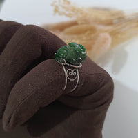 Translucent Deep Green “Auspicious Three-Legged Toad” Wealth Ring (JAD000932) 7