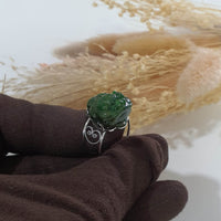 Translucent Deep Green “Auspicious Three-Legged Toad” Wealth Ring (JAD000932) 2