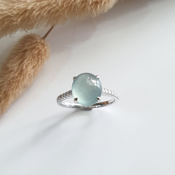 Highly Translucent Icy Light Blue Jadeite "Dreamy Winter" Ring (JAD001234) 1