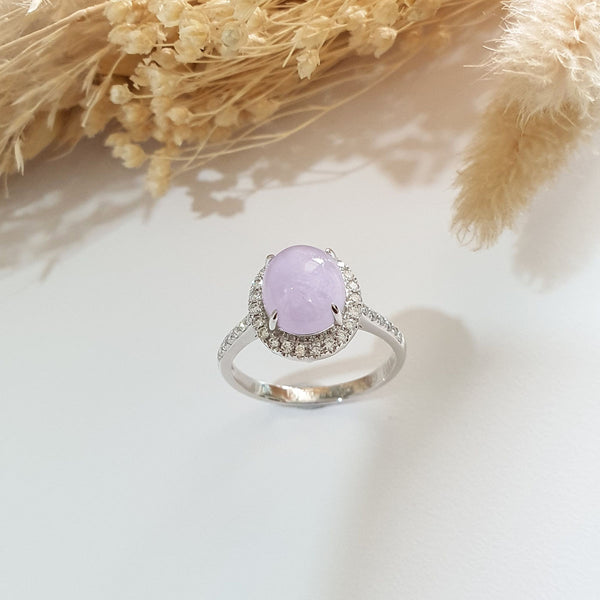 Translucent Icy Brilliant Lavender Jadeite “Cabochon” Ring (JAD001240) 1