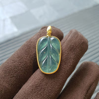Highly Translucent Icy Bluish Green Jadeite “Auspicious Leaf” Pendant (JAB006903) 1