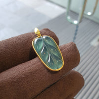 Highly Translucent Icy Bluish Green Jadeite “Auspicious Leaf” Pendant (JAB006903) 3