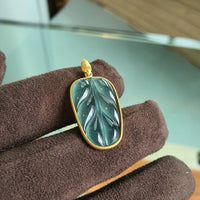 Highly Translucent Icy Bluish Green Jadeite “Auspicious Leaf” Pendant (JAB006903) 4