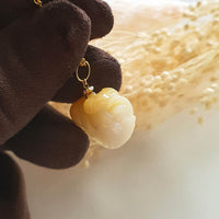 Translucent Golden Yellow Jadeite "Smiley Piglet on Cabbage" Pendant (JAM000282) 5