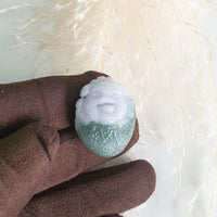 Translucent Lavender and Green Jadeite "Miss Piggy on Giant Cabbage" Pendant (JAM000289) 4