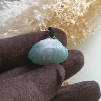 Translucent Green & White Jadeite "Smiley Piglet in Giant Cabbage" Pendant (JAM000290) 1
