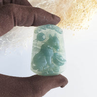 Highly Translucent Icy Bluish Green Jadeite "Husky of Wealth" Pendant (JAM000390) 2