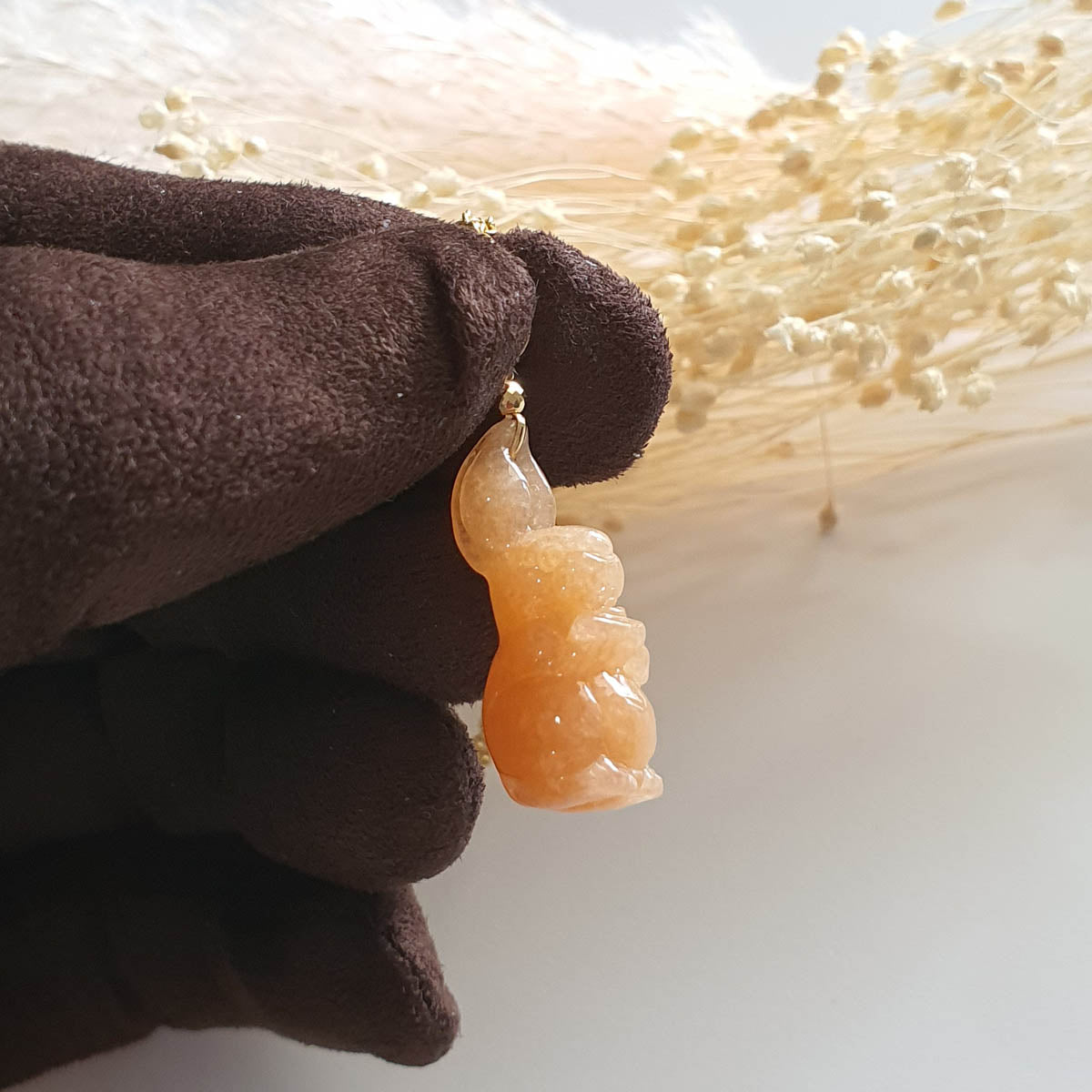 Translucent Brilliant Light Orange Jadeite "Rabbit of Wealth" Pendant (JAM000412) 1