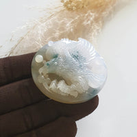 [Rare] Good Translucent Icy with Green and Yellow "Majestic Eagle" Pendant (JAM000458) 4
