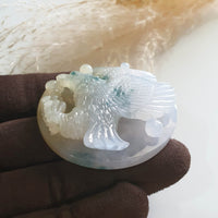 [Rare] Good Translucent Icy with Green and Yellow "Majestic Eagle" Pendant (JAM000458) 7