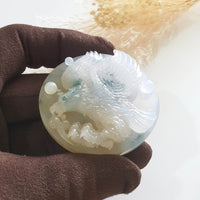[Rare] Good Translucent Icy with Green and Yellow "Majestic Eagle" Pendant (JAM000458) 8