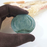 Highly Translucent Icy Bluish Green with Green Jadeite "Samantabhadra” Pendant (JAM000461) 4
