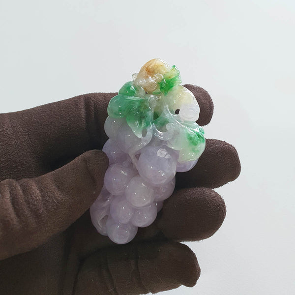 [Rare] Translucent Icy Tri-Colour of Brilliant Lavender, Green and Yellow Jadeite “Prosperity Grapes” (JAM000534) 1