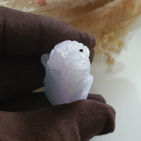 A Pair of Translucent Icy Lavender with Green Jadeite "Celestial Guardians" Seal/Stamp Ornament (JAM000683) 10