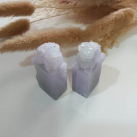 A Pair of Translucent Icy Lavender with Green Jadeite "Celestial Guardians" Seal/Stamp Ornament (JAM000683) 4