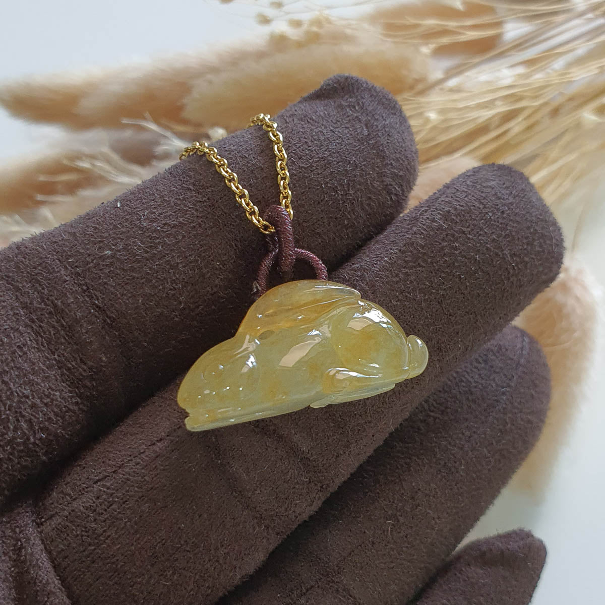 Translucent Icy Yellow Jadeite "Prosperity Rabbit" Pendant (JAM000724) 1