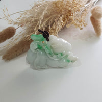 Translucent Apple Green on Snow "Auspicious Goat with Ruyi" Pendant (JAM000750) 1