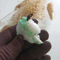 Translucent Apple Green on Snow "Auspicious Goat with Ruyi" Pendant (JAM000750) 4