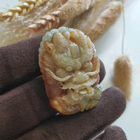 Translucent Icy Honey Orange and Green Jadeite "Majestic Dragon” Pendant (JAM000760) 3