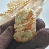 Translucent Icy Honey Orange and Green Jadeite "Majestic Dragon” Pendant (JAM000760) 4