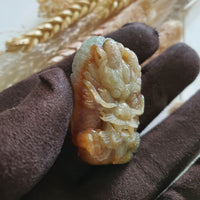 Translucent Icy Honey Orange and Green Jadeite "Majestic Dragon” Pendant (JAM000760) 6