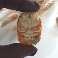 Translucent Icy Honey Orange and Green Jadeite "Majestic Dragon” Pendant (JAM000760) 8