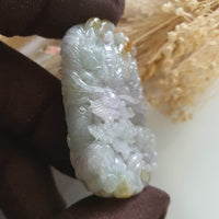 Translucent Icy Tri-Colours Jadeite "Golden Horns Majestic Dragon” Pendant (JAM000761) 3