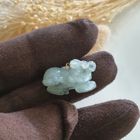 Good Translucency Icy Black Jadeite "Ox of Wealth" Pendant (JAM000789) 5