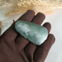 Translucent Icy Green Jadeite "Smiley Piglets in Giant Cabbage" (JAM000839) 5