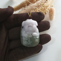 Translucent White and Green Jadeite "Smiley Piglet on Giant Cabbage" (JAM000840) 8