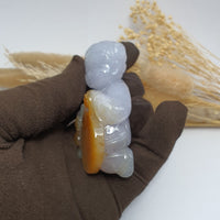 [Very Rare] Translucent Icy Brilliant Lavender with Orange Jadeite “Prosperity Children” (JAM000855) 7