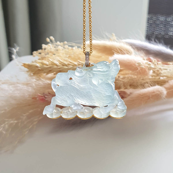 [Very Rare] Highly Translucent Icy Jadeite "The Majestic Kylin" Pendant (SJB000689) 1