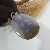 [Rare] A Good Translucency Icy Bi-Colour Jadeite "Fearless Goddess of Mercy" Pendant (SJB000694) 8