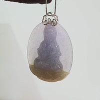 [Rare] A Good Translucency Icy Bi-Colour Jadeite "Fearless Goddess of Mercy" Pendant (SJB000694) 1