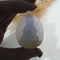 [Rare] A Good Translucency Icy Bi-Colour Jadeite "Fearless Goddess of Mercy" Pendant (SJB000694) 2