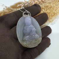 [Rare] A Good Translucency Icy Bi-Colour Jadeite "Fearless Goddess of Mercy" Pendant (SJB000694) 4