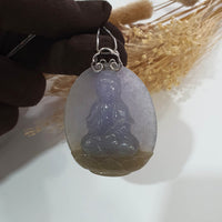 [Rare] A Good Translucency Icy Bi-Colour Jadeite "Fearless Goddess of Mercy" Pendant (SJB000694) 6