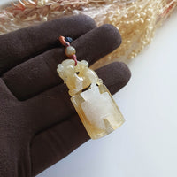 Good Translucency Icy Yellow "Auspicious Wealth Pixiu" Pendant (JAB004558) 4