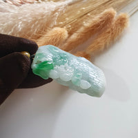 [Rare] Translucent Green with Brilliant Apple Green Jadeite Carved "Squirrels & Bountiful Harvests" (JAM000488) 3