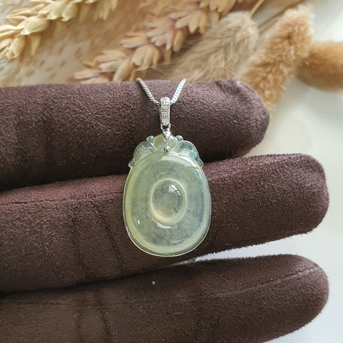 Highly Translucent Icy Yellow with Green Jadeite “Imminent Blessing” Pendant (SJB002788) 1