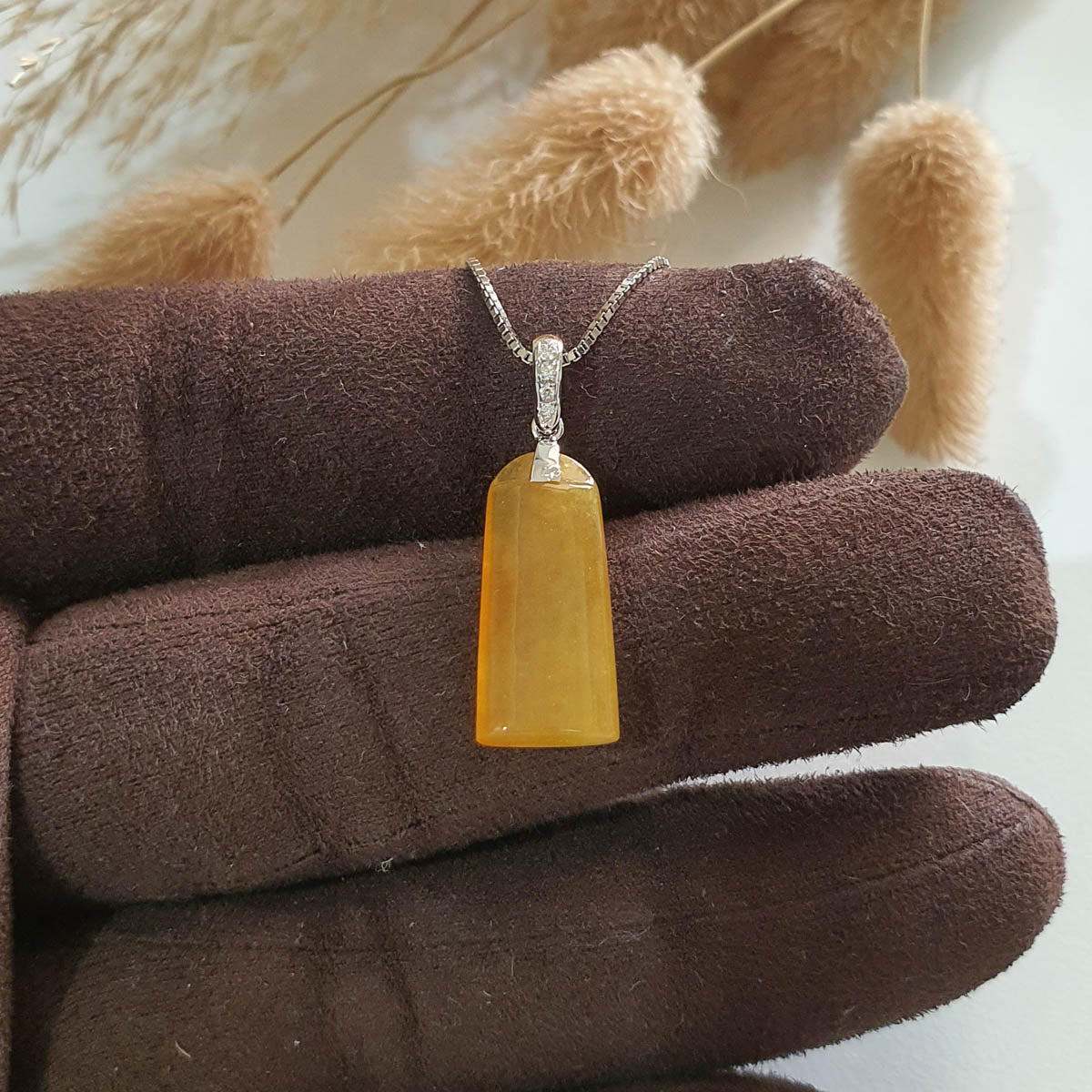 [Rare] Good Translucency Icy Brilliant Yellow Jadeite “The Bliss" Pendant (SJB002819) 1