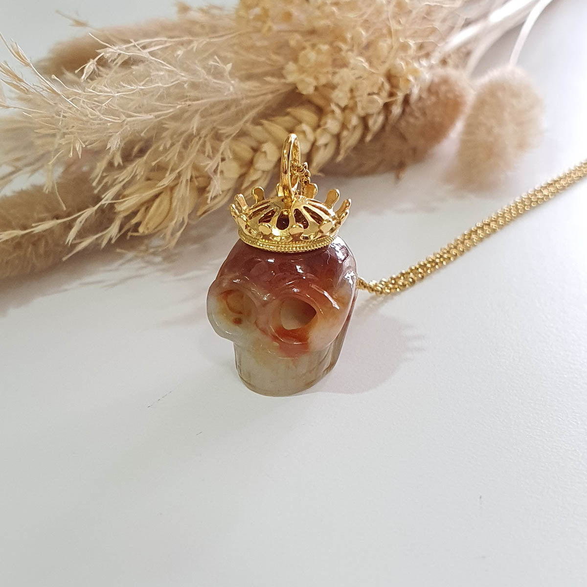 Translucent Icy Orange Red Jadeite "Memento Mori" Pendant (SJB002921) 1