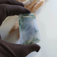 [Rare] Good Translucent Icy Bluish Lavender with Green and Yellow "Majestic Goats & Ruyi" Pendant (SJB003269) 4